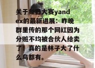 关于每日大赛yandex的最新进展：昨晚群里传的那个网红因为分赃不均被合伙人给卖了！真的是林子大了什么鸟都有。